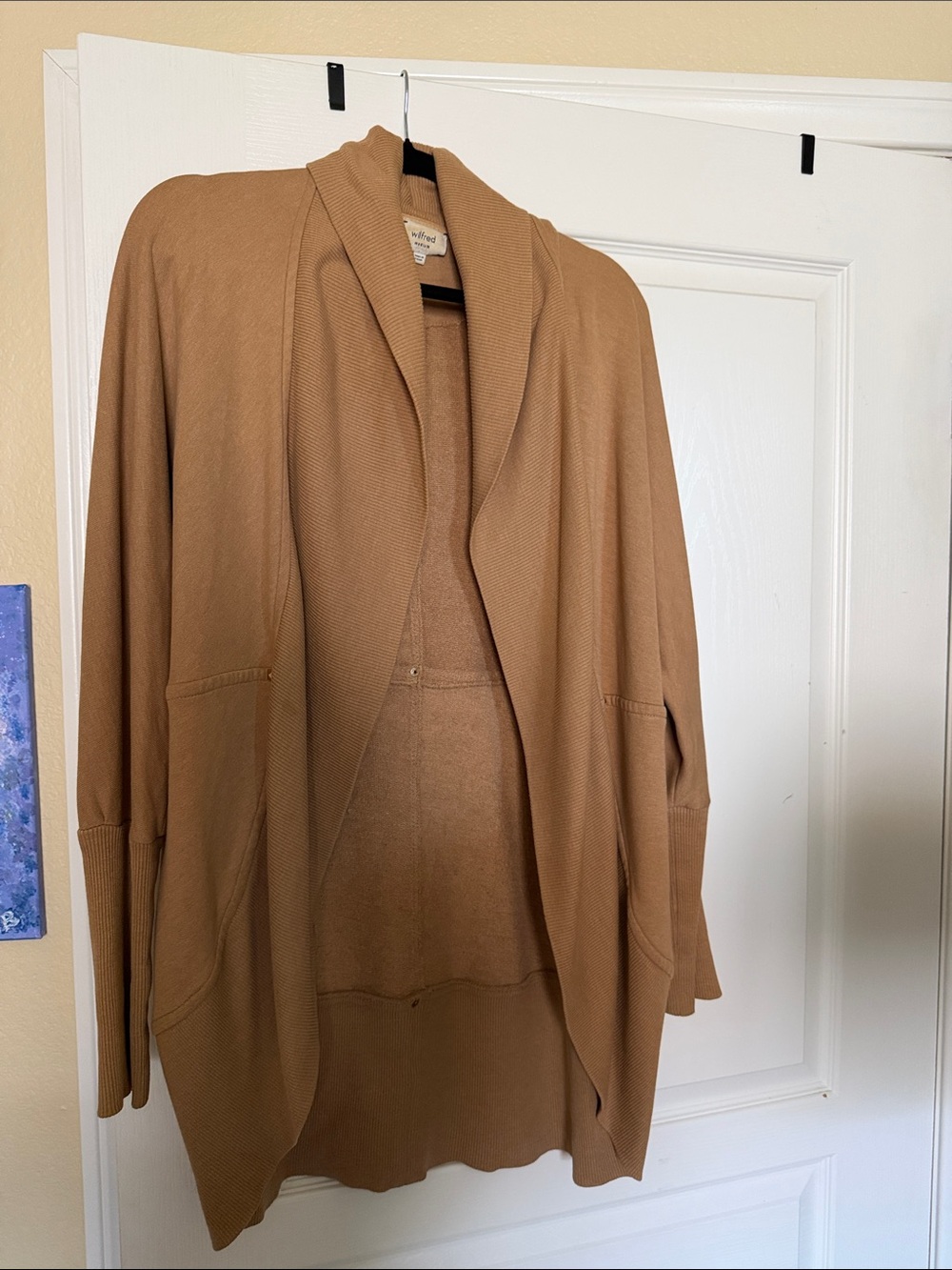 Aritzia Wilfred Camel Open-Front Shawl Cardigan